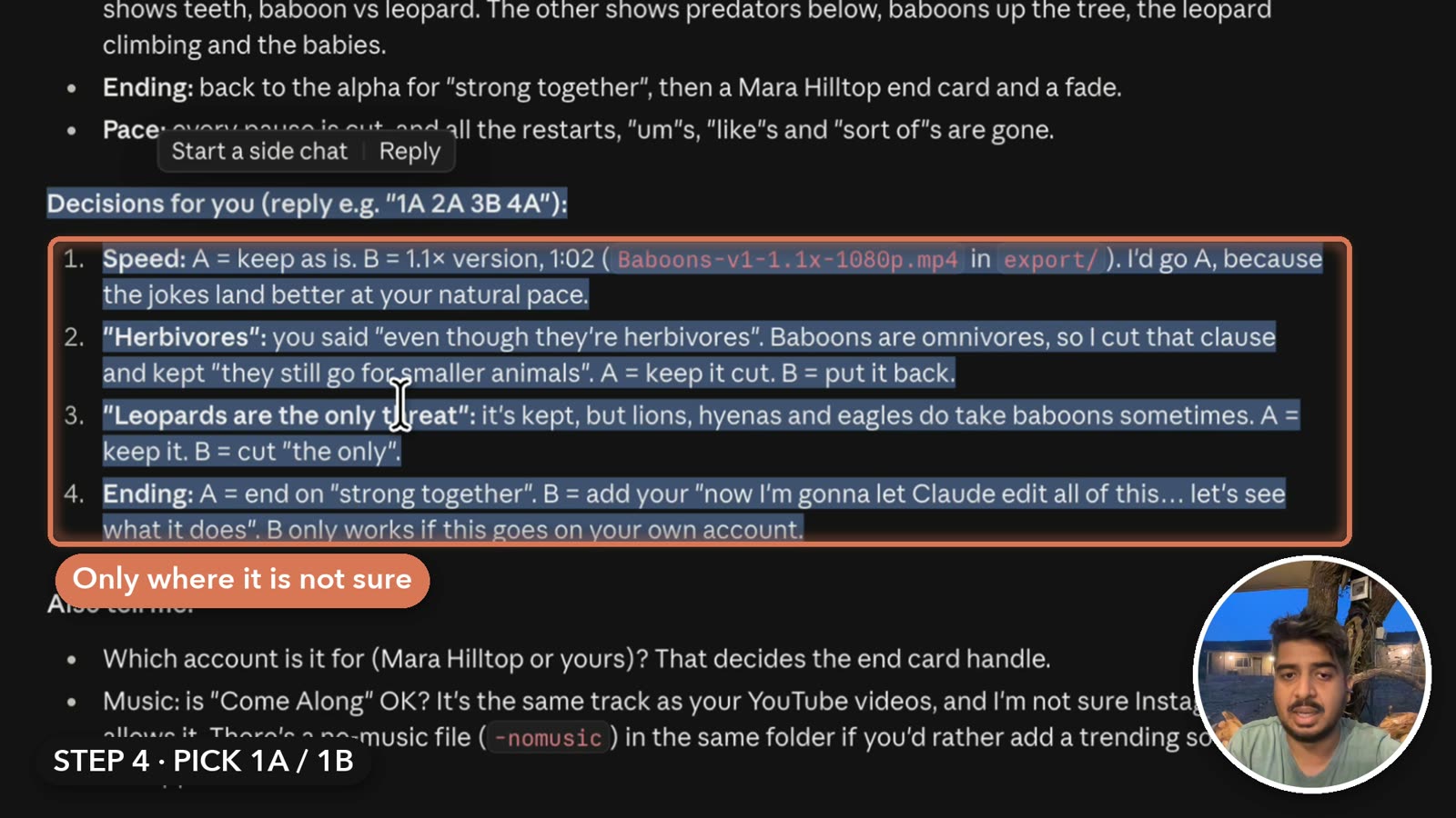 Claude's questions for the baboon reel, only where it wasn't sure